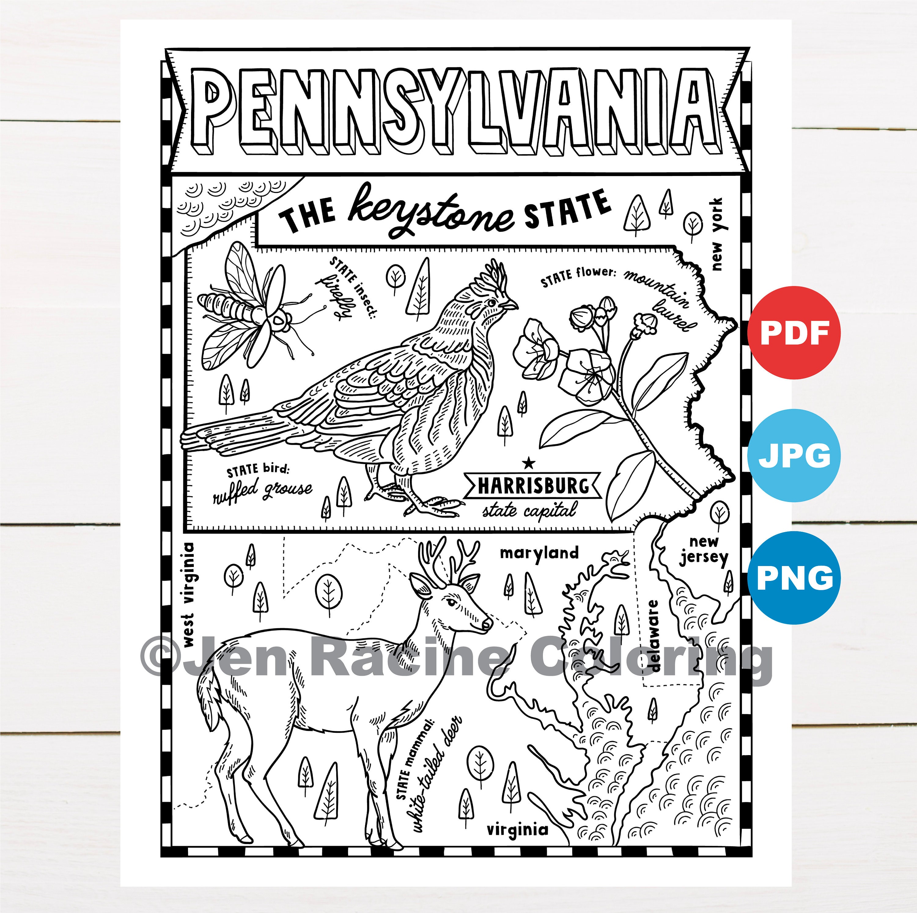 Pennsylvania coloring page united states state map