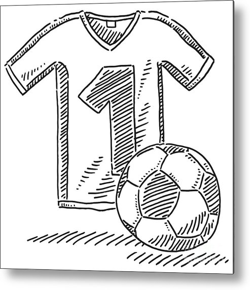 Soccer jersey ball symbol drawing metal print by frank ramspott