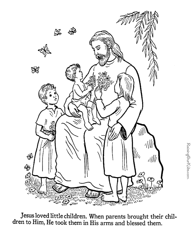 Children with jesus coloring page