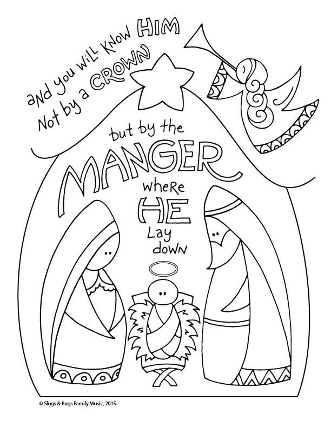 And you will know him baby jesus christmas coloring page kids holiday slugs and bugs printable download pdf