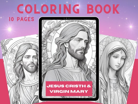 Jesus christ virgin mary coloring pages coloring book for adults coloring sheets x size pdf printable catolic religion instant download