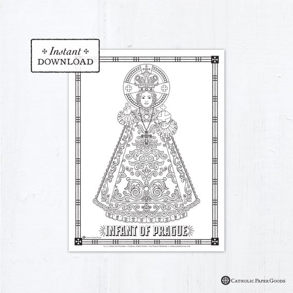 The infant of prague catholic coloring page infant jesus of prague printable coloring page digital pdf