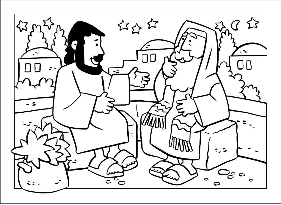 Coloring page nicodemus visits jesus my wonder studio