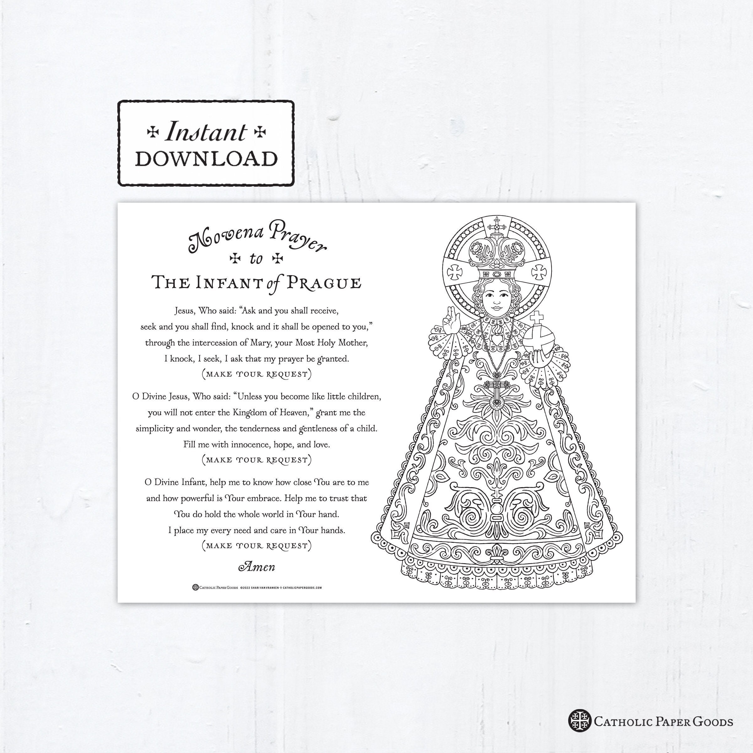 The infant of prague novena prayer catholic coloring page infant jesus of prague novena printable coloring page digital pdf