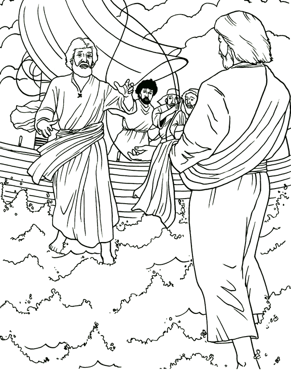 Jesus walking on water sunday school coloring page childrens sermons