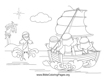 Jesus walks on water coloring page