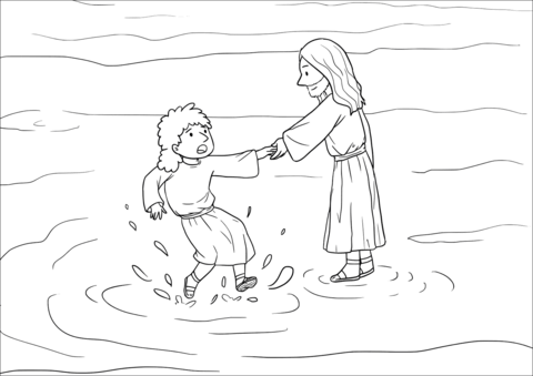 Peter got down out of the boat walked on the water and came toward jesus coloring page free printable coloring pages