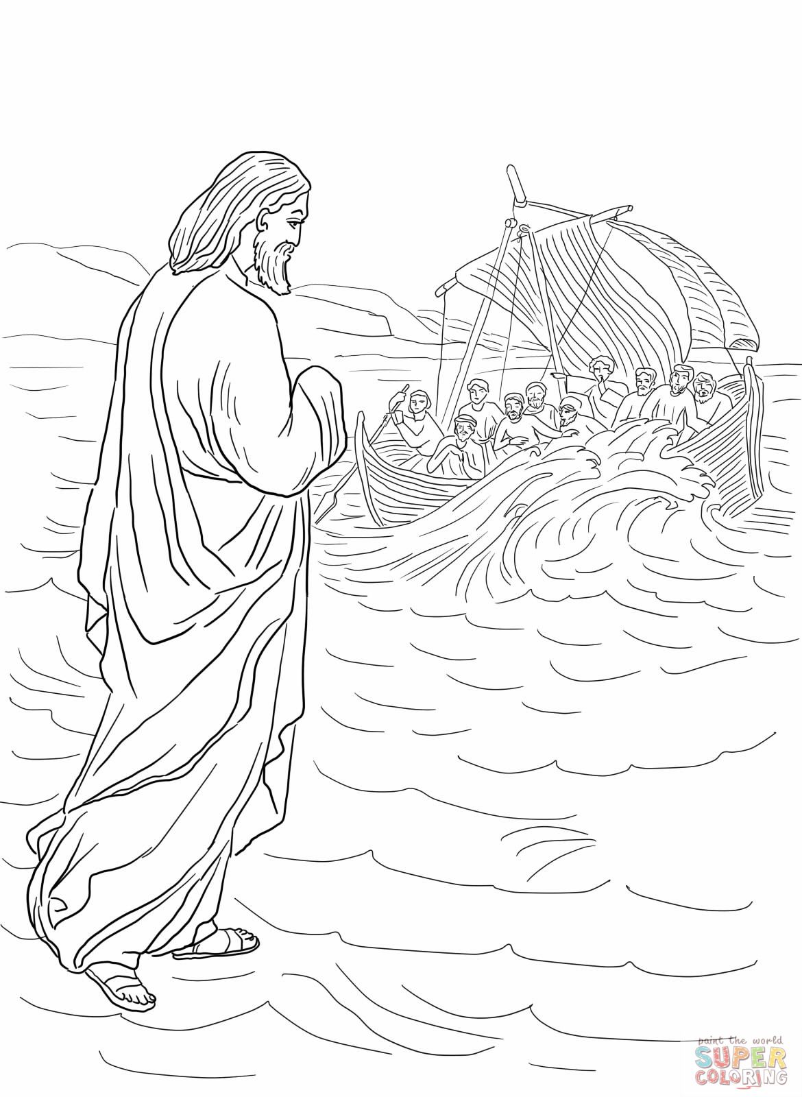 Jesus walking on water coloring page