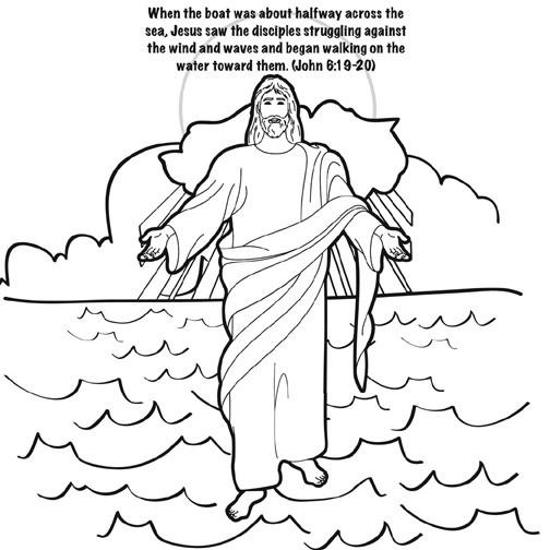 Jesus walks on water coloring card by memory cross â