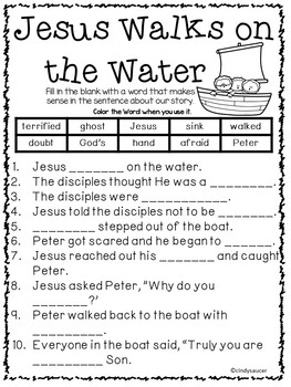 Jesus walks on the water learn at home fun printables for k