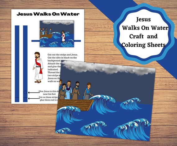 Jesus walks on water moving bible story craft printable jesus activity and coloring pages