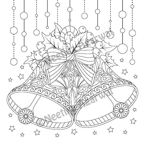 Christmas bells adult coloring page christmas coloring page printable coloring page digital download