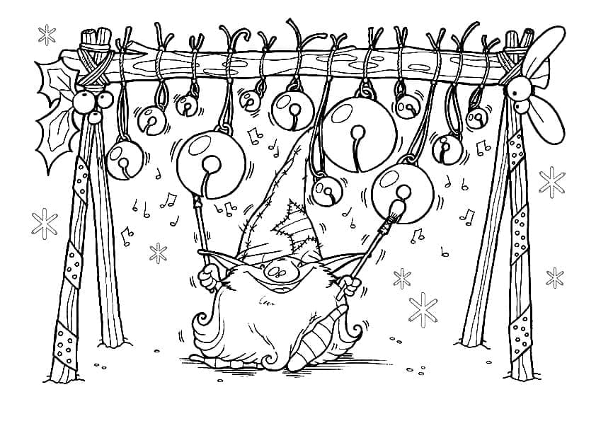 Gnome and jingle bells coloring page