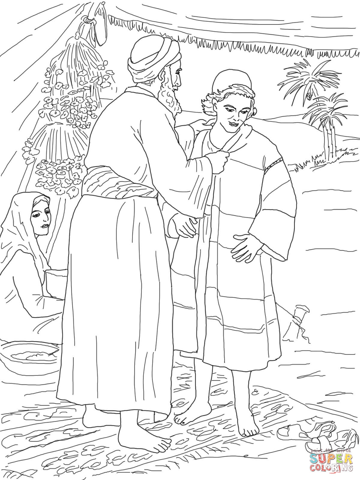 Jacob giving joseph the coat of many colors coloring page free printable coloring pages