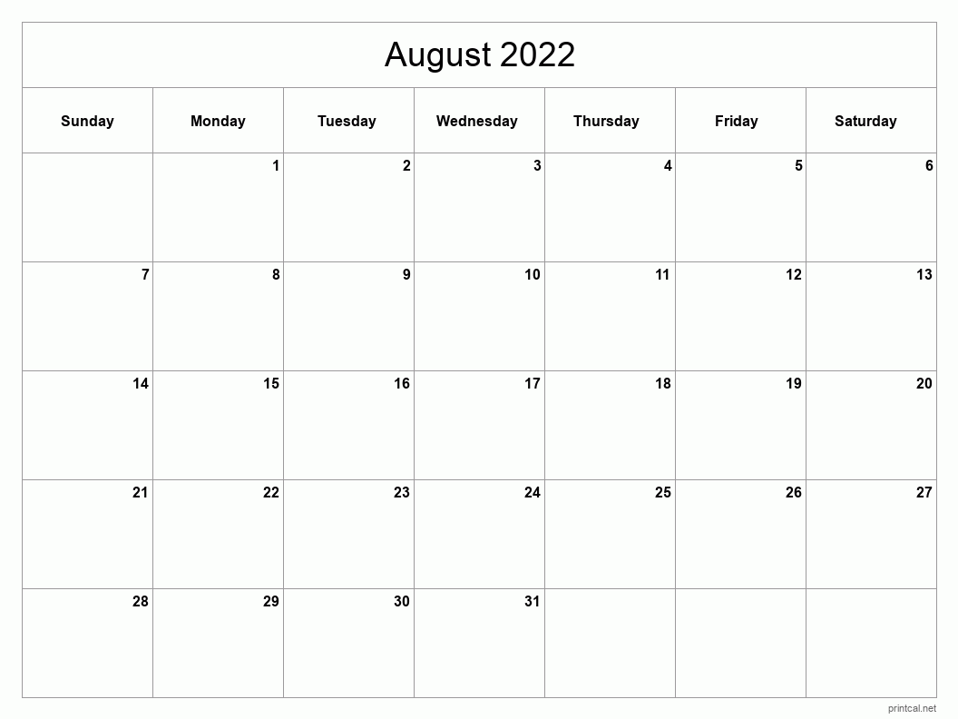 Printable august calendar