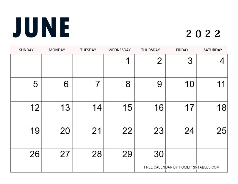 Printable june calendar for free download