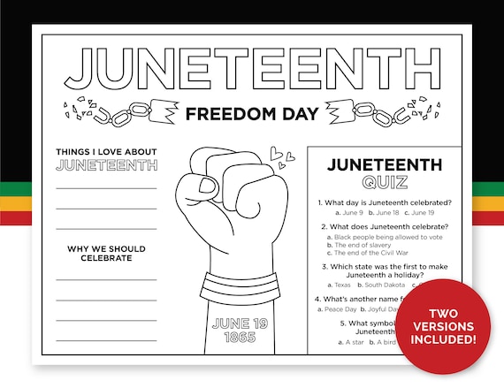Juneteenth kids coloring and activities page printable kids activity placemat for juneteenth celebration party at home or in the classroom