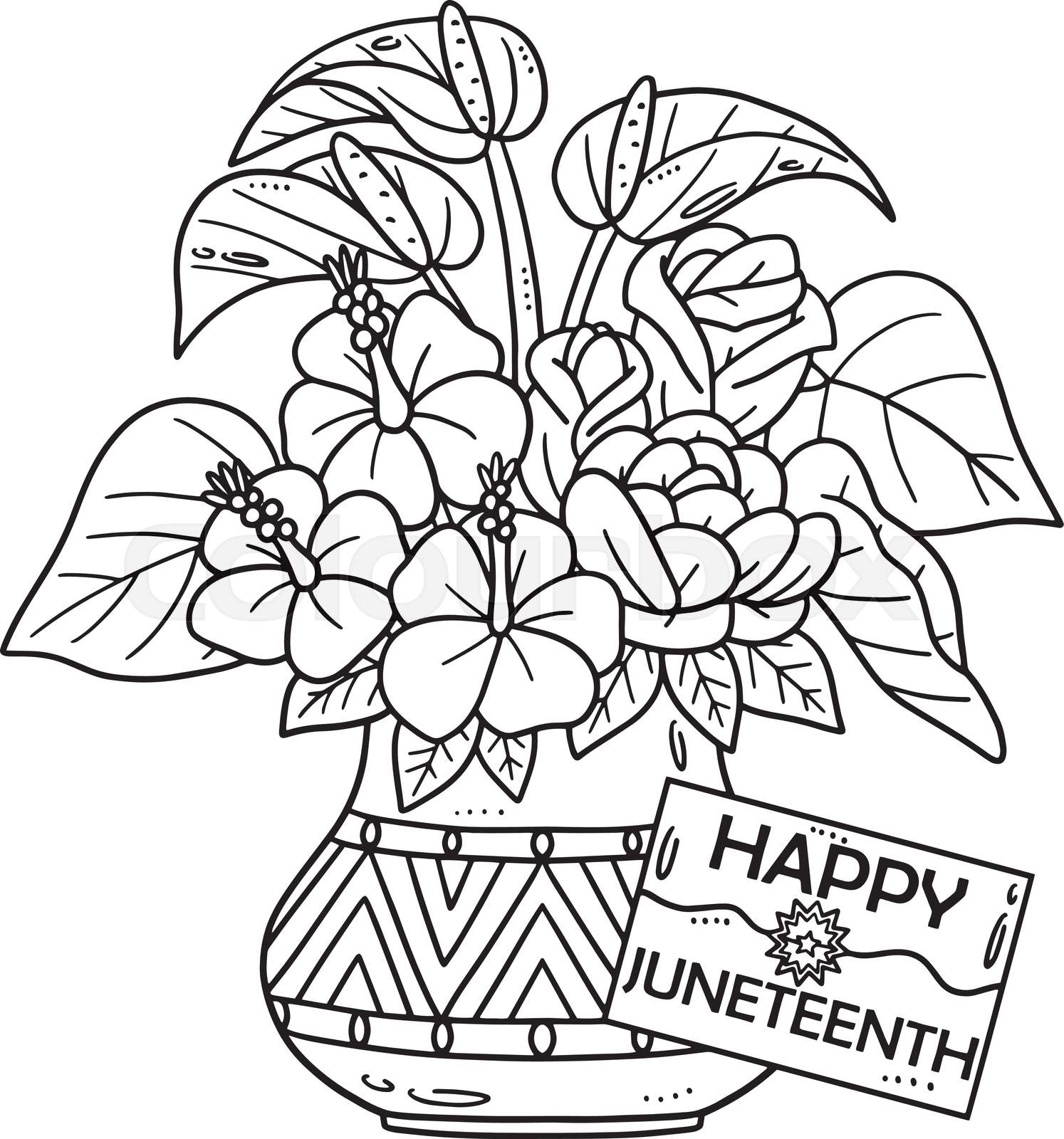 Juneteenth flowers isolated coloring page for kids stock vector