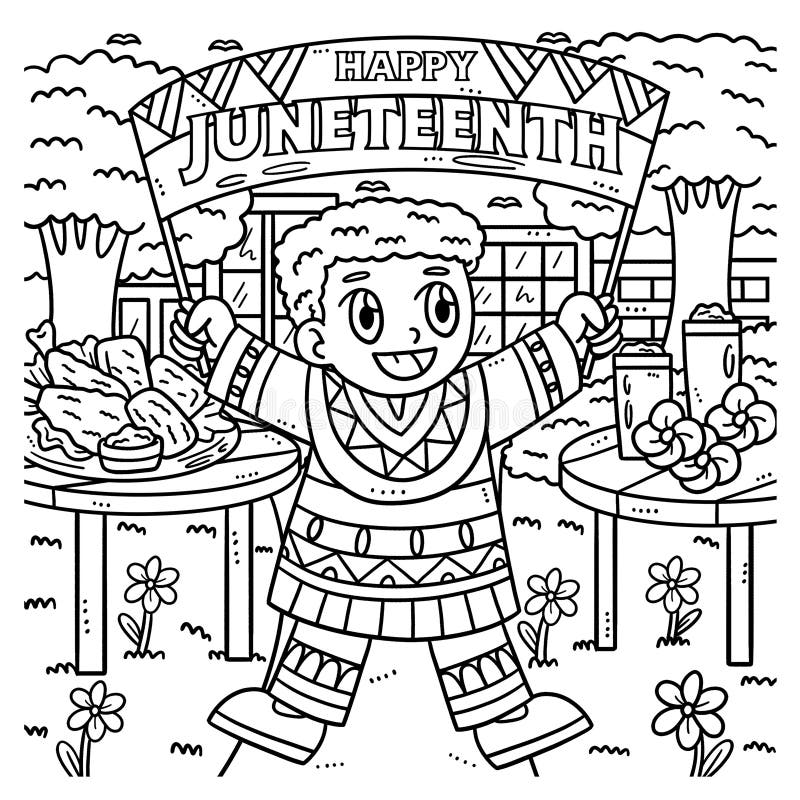 Happy juneteenth day banner coloring page for kids stock vector