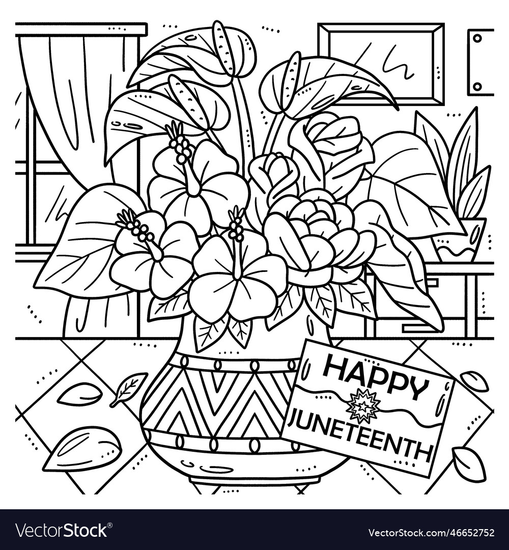 Juneteenth flowers coloring page for kids vector image