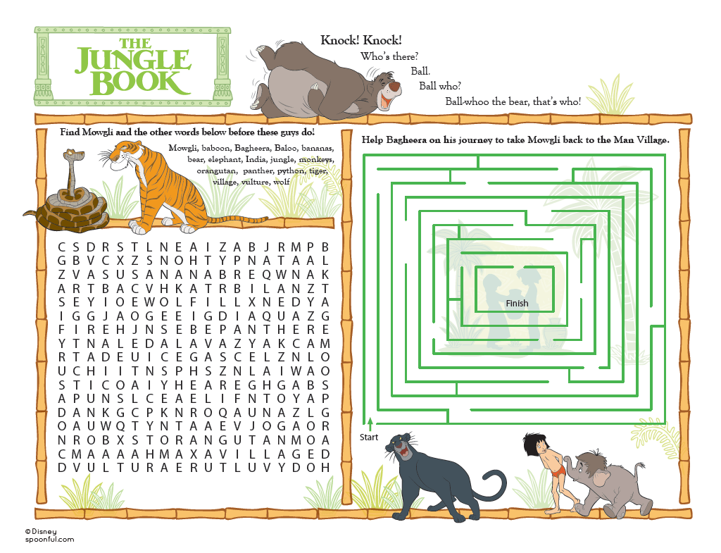 Disneys jungle book free printables activities coloring pages and downloads â