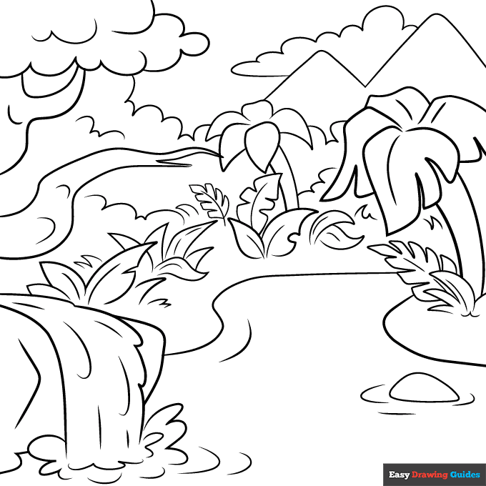 Jungle coloring page easy drawing guides