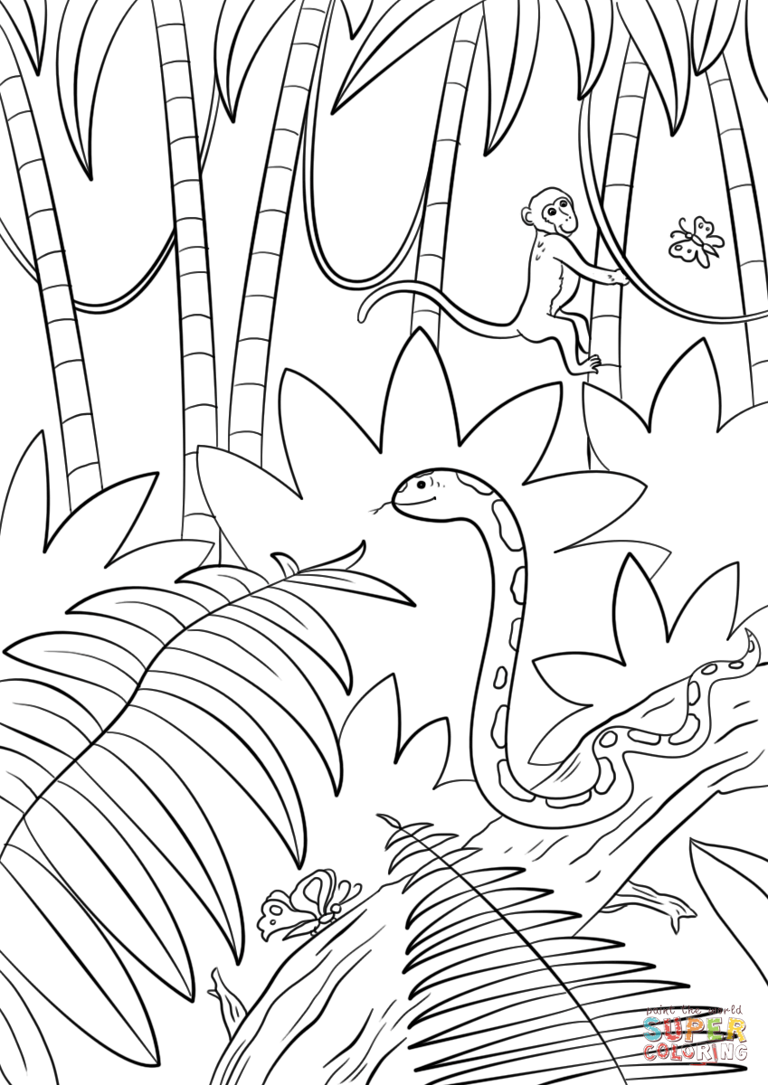 Jungle scene coloring page free printable coloring pages