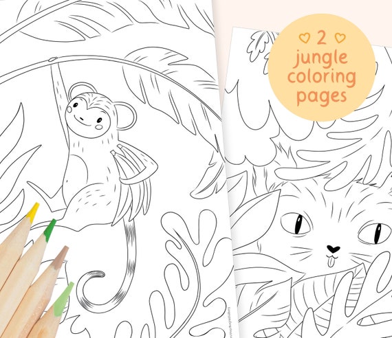 Jungle animals coloring pages set of printable