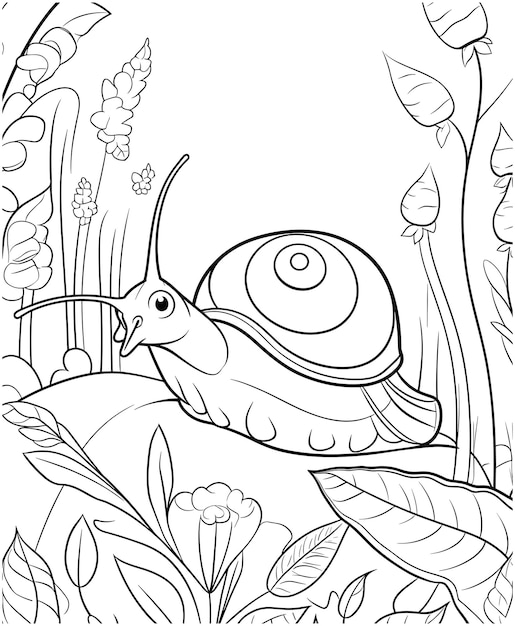 Premium vector snail jungle coloring page