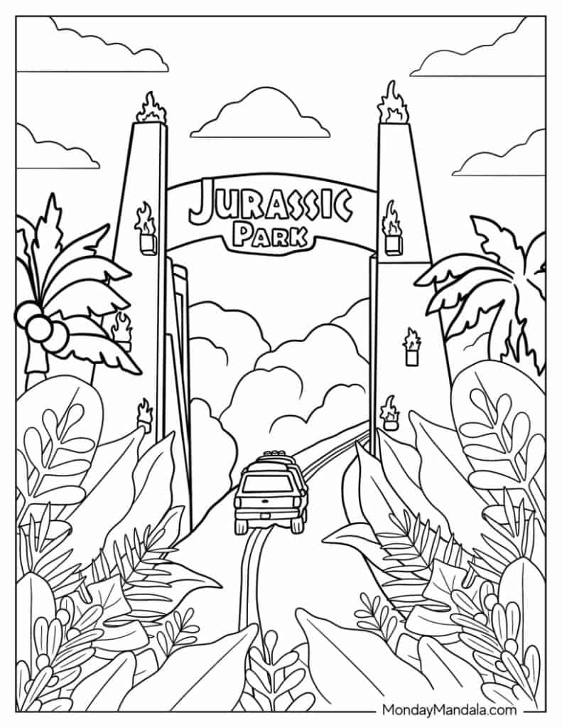 Jurassic park coloring pages free pdf printables