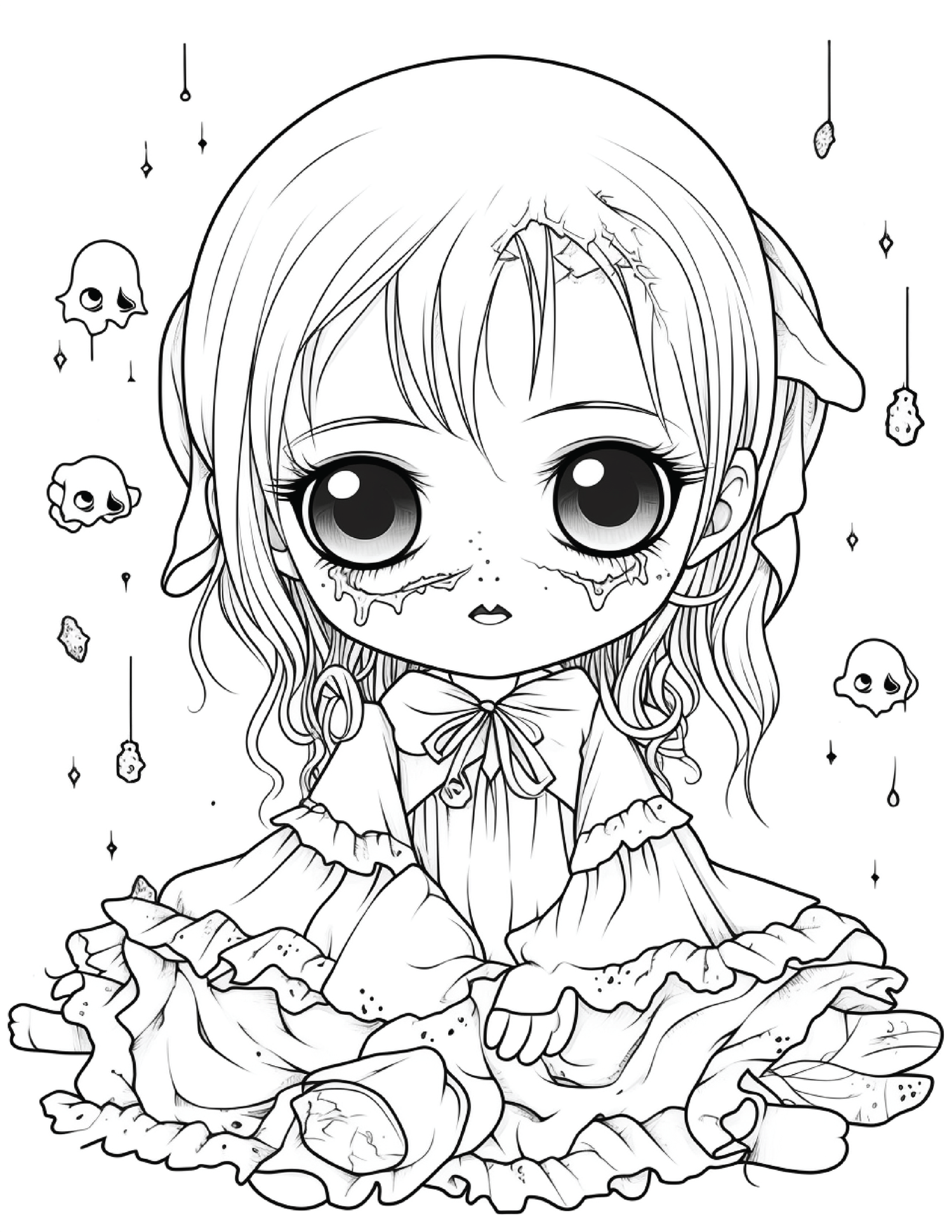 Creepy cute kawaii coloring pages for kids printable coloring pages for kids