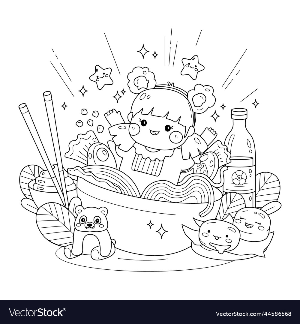 Hand drawn kawaii coloring book royalty free vector image