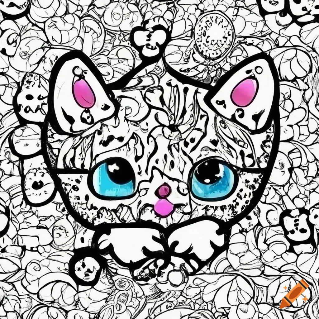 A cute black and white pattern for kawaii coloring enthusiasts on