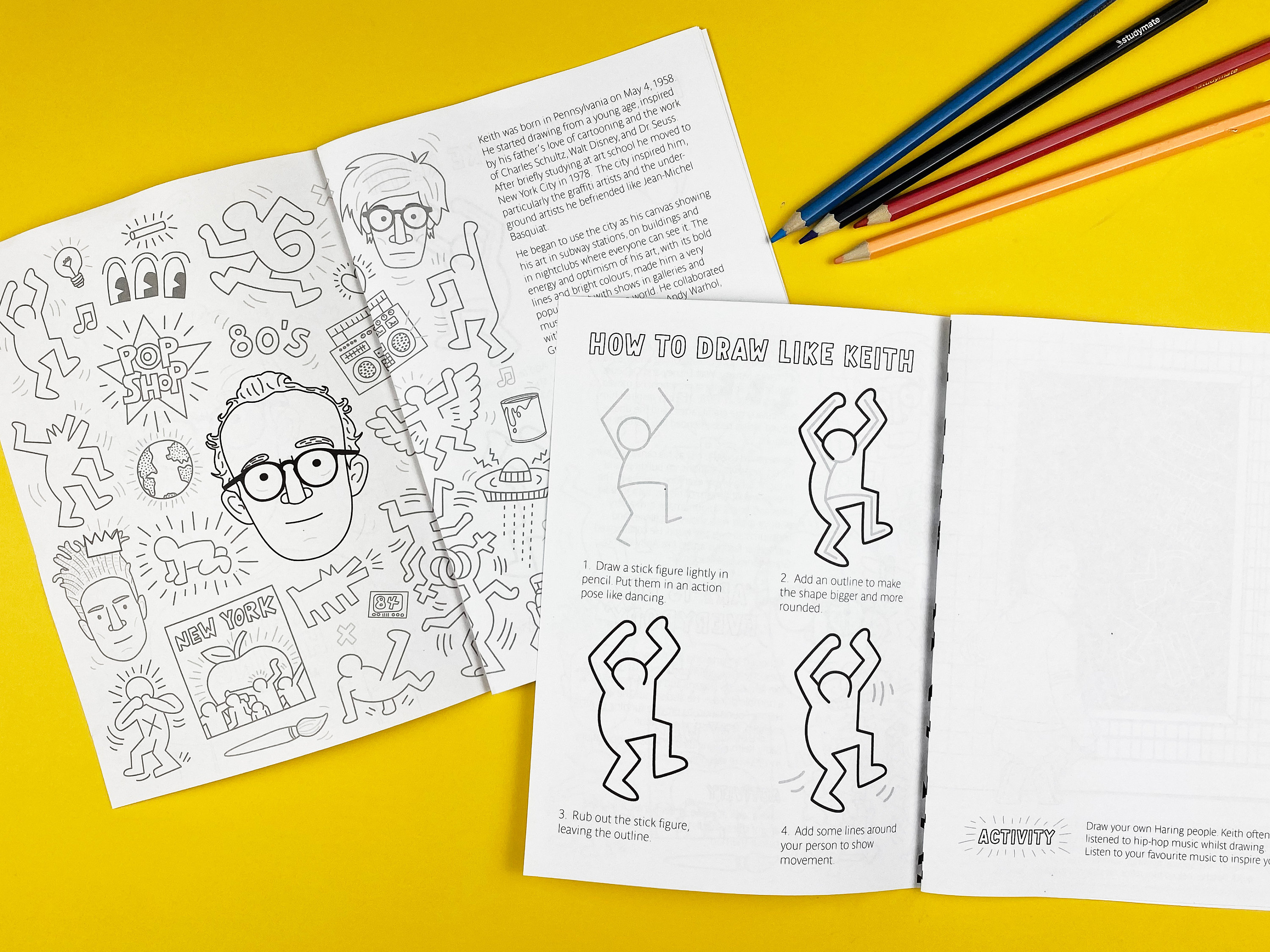 Printable keith haring activity book biography drawing activities coloring download now