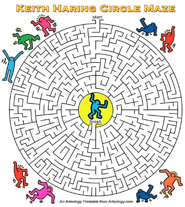 The keith haring circle maze print and play art games for kids maze featuring art by keith haring