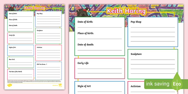 Keith haring fact file template teacher made