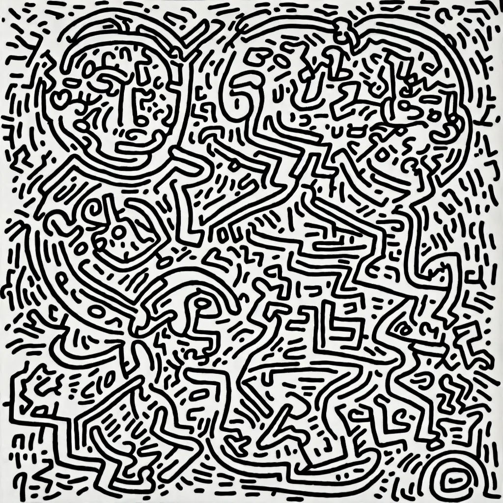 Keith harings drawing of a janus face k stable diffusion