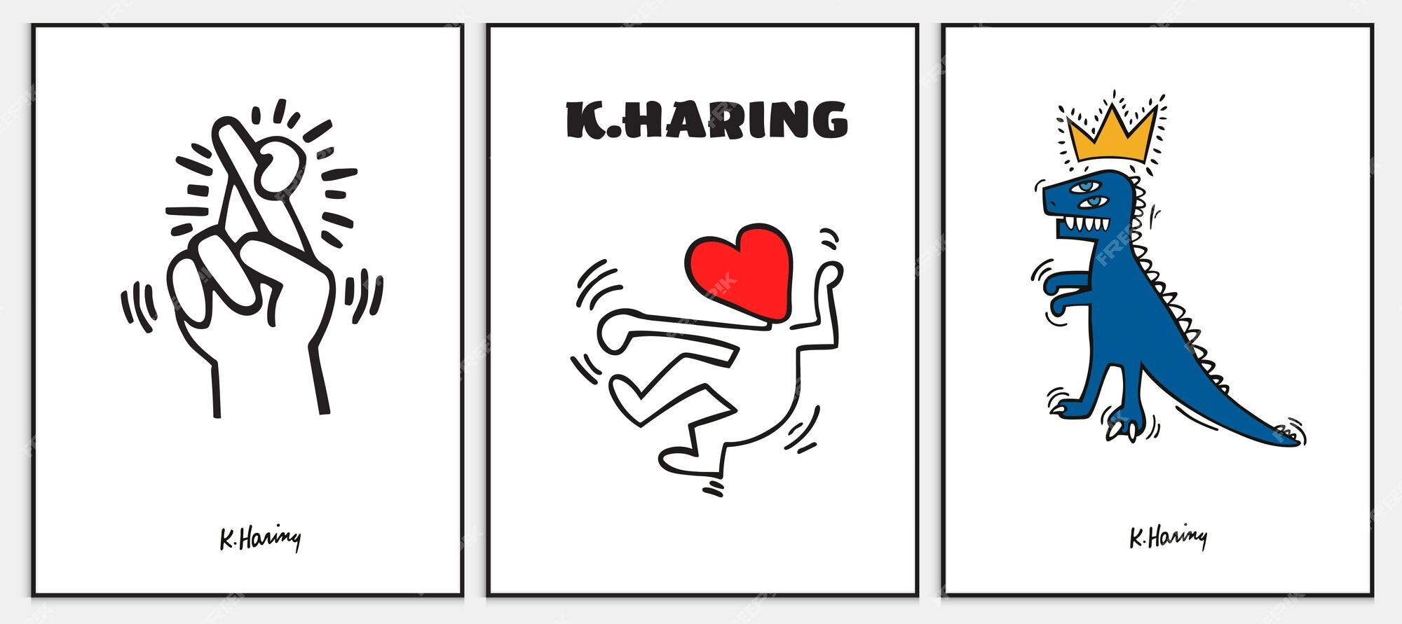 Premium vector keith haring set of exhibition poster keith haring poster gallery wall set pop art home decor