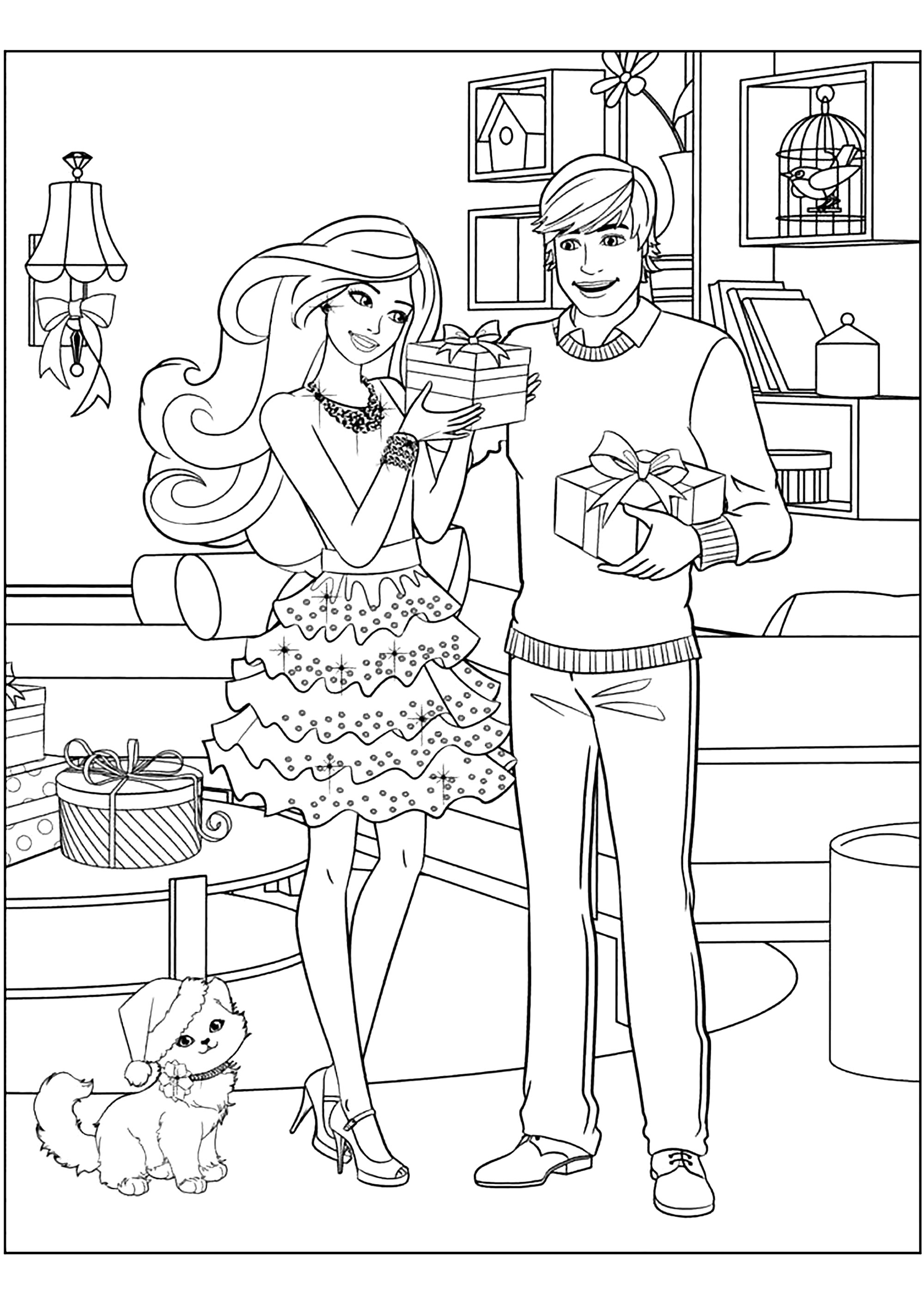 Ken and barbie give each other gifts