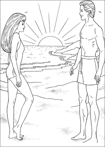 Barbie and ken on a beach coloring page free printable coloring pages