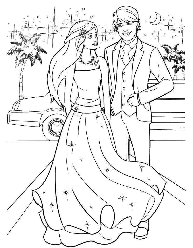 Online coloring pages coloring page barbie and ken at the fashion show fashion download print coloring page