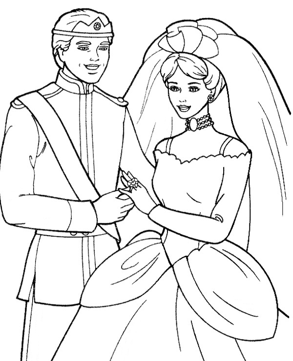 Barbie and ken wedding coloring page