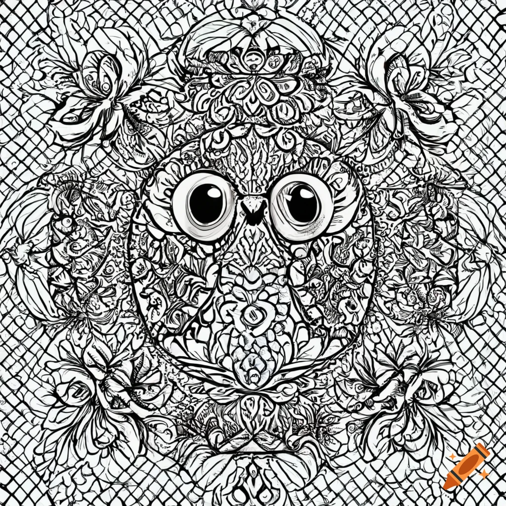 Coloring page of an owl in kerby rosanes style on