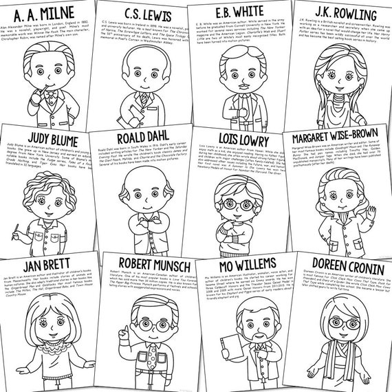 Famous authors coloring pages activity classroom bulletin board decor library art author unit study classic childrens books