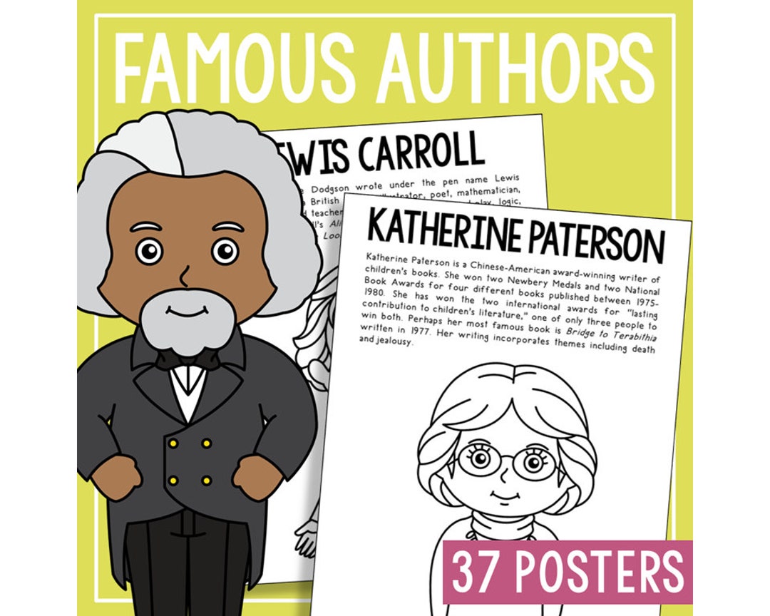 Famous authors coloring pages activity classroom bulletin