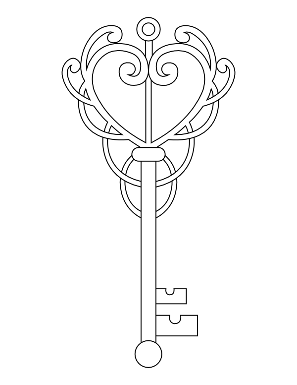 Printable elegant heart key coloring page