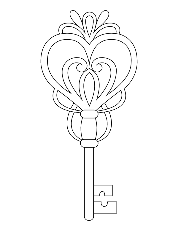 Printable fancy heart key coloring page