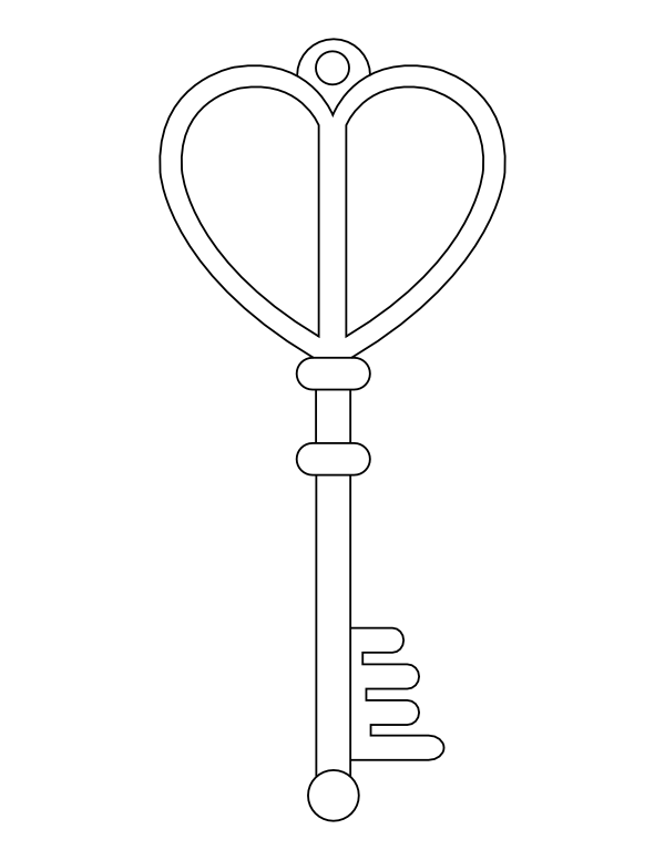 Printable heart shaped key coloring page