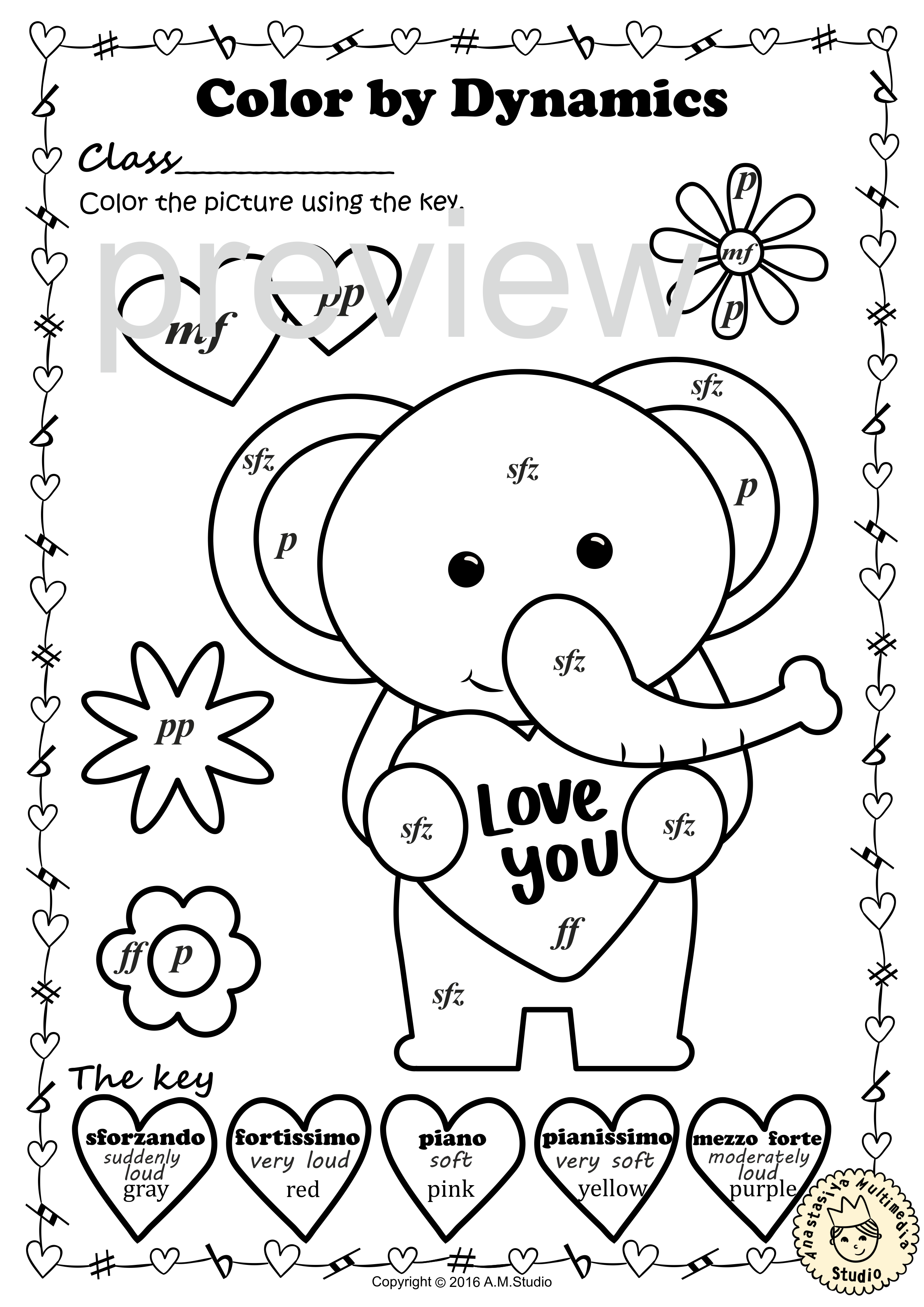 Valentines day music coloring pages color by dynamics made by teachers