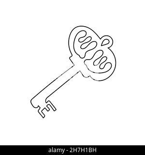 Simple coloring page vintage key black and white illustration for coloring book pages color and black and white version stock vector image art